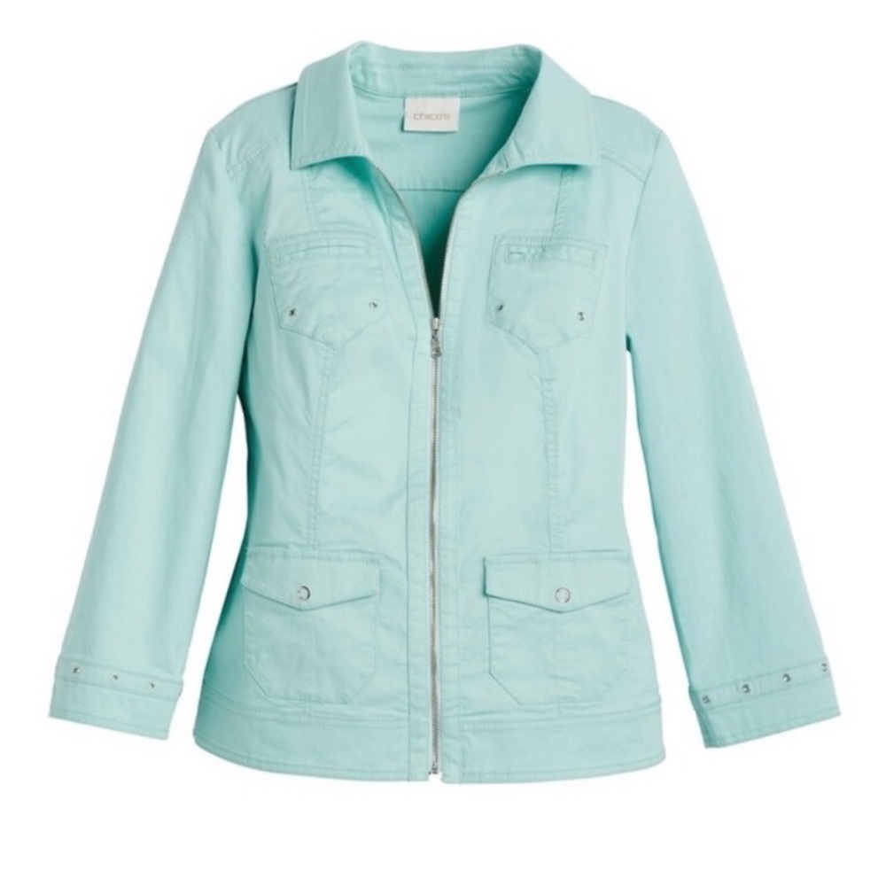 Chico's Mint Zip-Front Utility Jacket